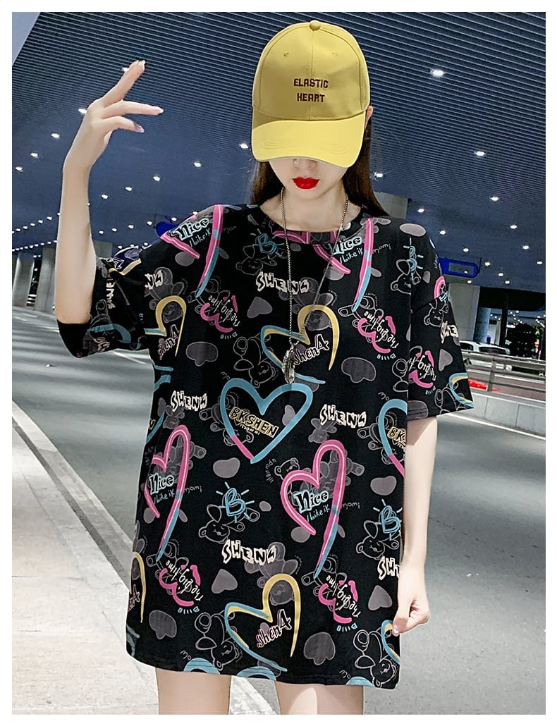 新商品 カジュアル 個性派 プリント ゆったり 半袖Tシャツ＜U-8534＞