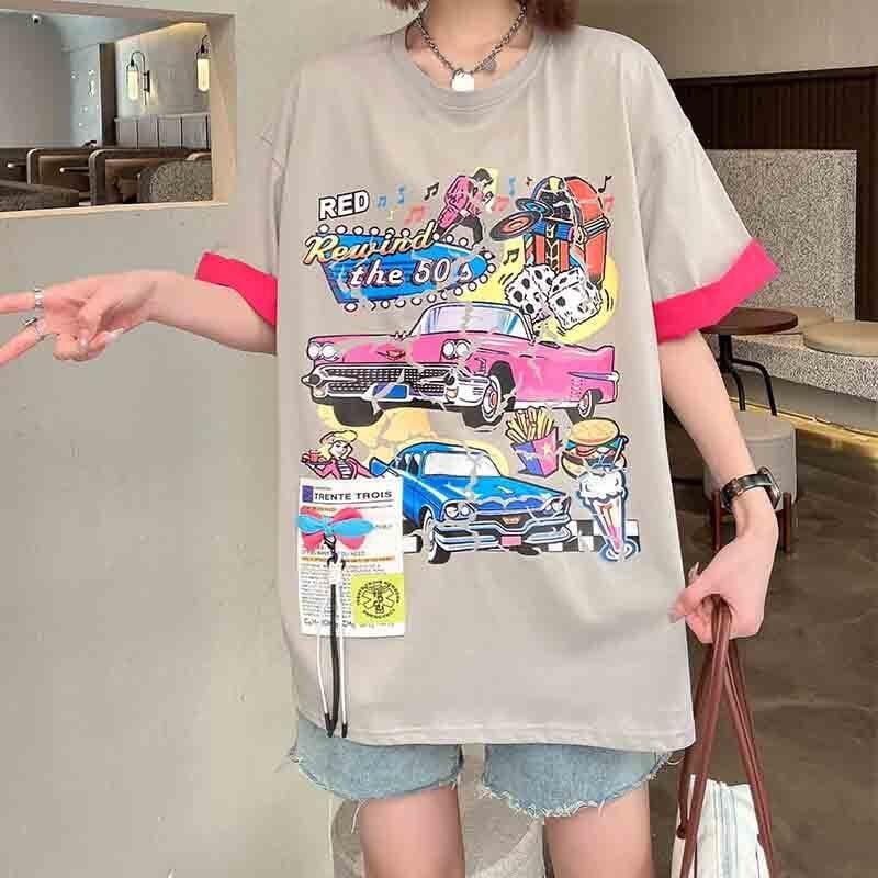 着心地抜群 カートゥーンプリント 美感いっぱい Tシャツ カットソー＜U-3126＞