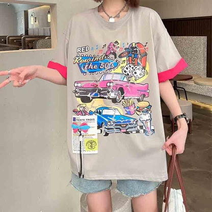着心地抜群 カートゥーンプリント 美感いっぱい Tシャツ カットソー＜U-3126＞