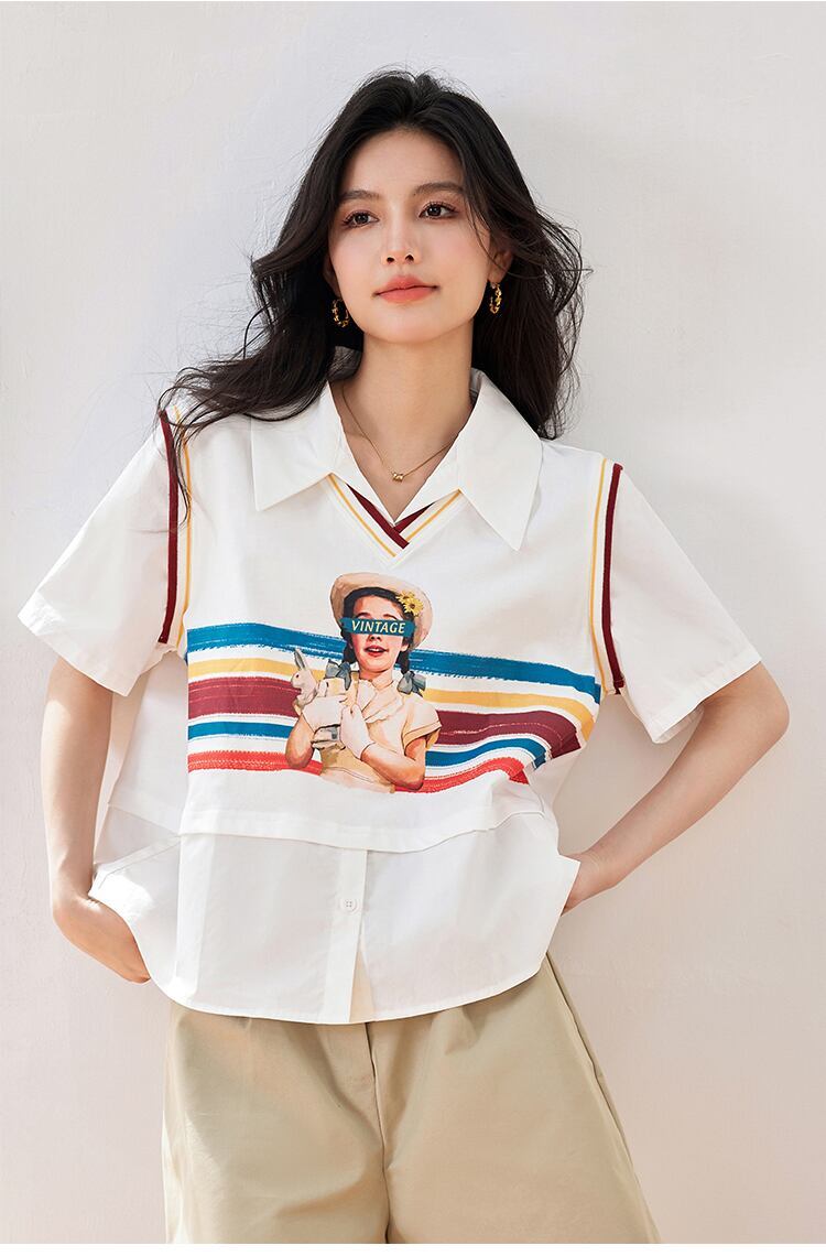 話題沸騰中 一目惚れ 個性的なデザイン レイヤード風 Tシャツ カットソー＜U-8331＞