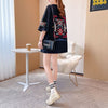 質感のいい 刺?Tシャツ ラウンドネック 白 黒 ゆったり半袖＜U-3013＞