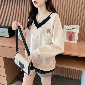 女子マスト  レイヤード風 熊柄ロゴゆったり厚手スウェット全3色トップス<U-4614>