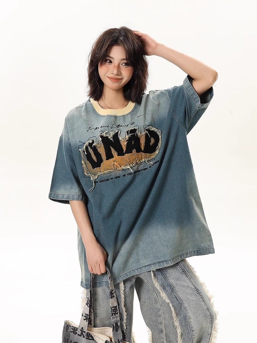 話題沸騰中 絶対流行 売れ筋 早い者勝ち カジュアル デニム 2色選択 Tシャツ<U-11179>