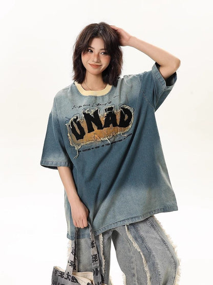 話題沸騰中 絶対流行 売れ筋 早い者勝ち カジュアル デニム 2色選択 Tシャツ<U-11179>