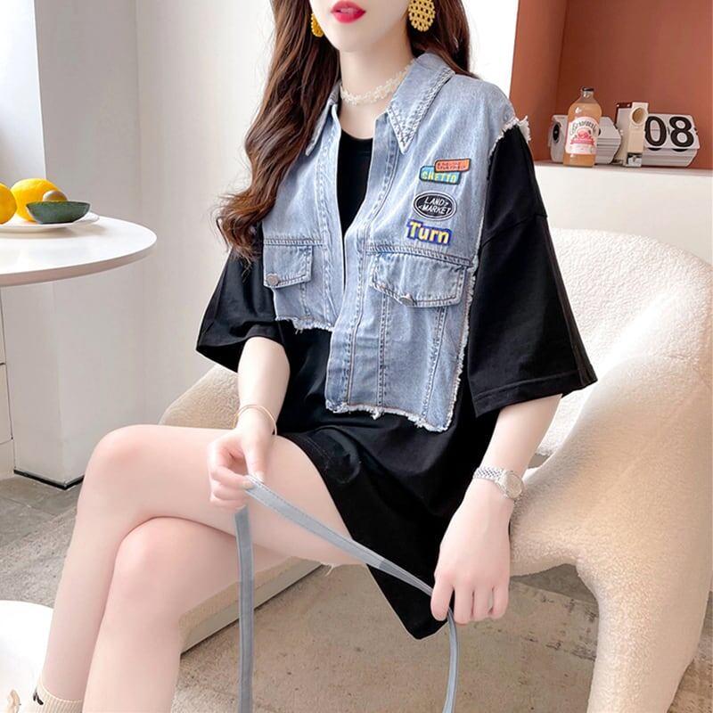 着心地抜群 切り替え 気質溢れる Tシャツ カットソー トップス＜U-3057＞
