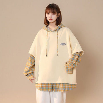 超人気 レイヤード風 カジュアル パーカー<U-8097>