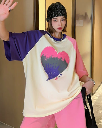 絶対欲しい プリント ロゴ カラーマッチング ゆったり 3色半袖Tシャツ＜U-8383＞