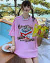 着せ ゆったり ビッグロゴ ロングTシャツ 半袖 ワンピース<U-4859>