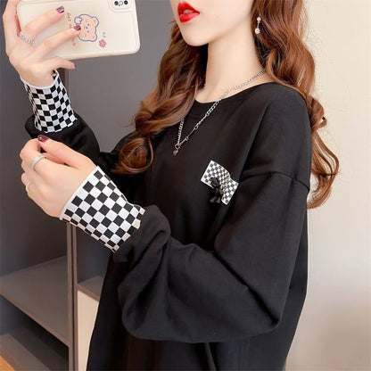 スタイリッシュ 切り替え 一目惚れ プリント Tシャツ カットソー＜U-3675＞