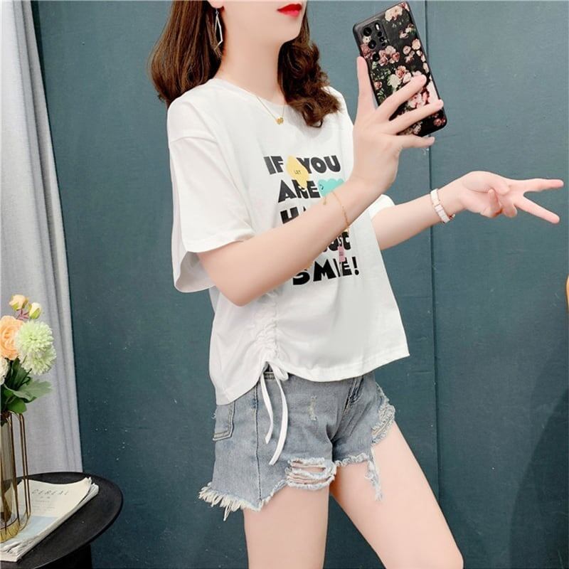 個性的なデザイン 切り替え 一目惚れ プリント Tシャツ カットソー＜U-3671＞