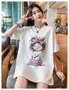 好感度UP ピンク カジュアル プリント スパンコール プリント ゆったり 半袖 Tシャツ＜U-8705＞