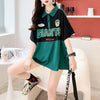 ファッションカジュアルネットレッドルーズポロカラー半袖Tシャツ<U-2856>