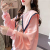 絶対欲しい グラフィックプリント セーラ服の襟 三色 長袖Tシャツトップス<U-4036>