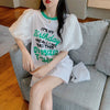話題沸騰中 パフスリーブ ファッション プリント 全2色 半袖 Tシャツ <U-8662>