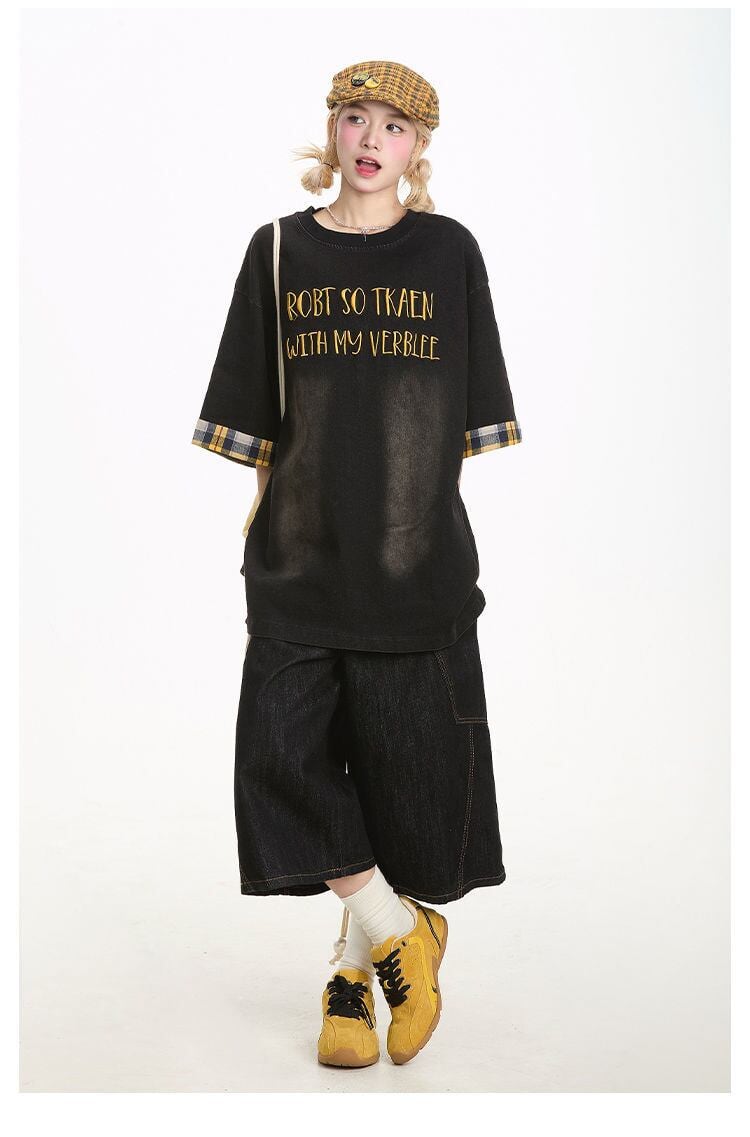 デニム 売れ筋 おすすめ 絶対流行 早い者勝ち カジュアル男女兼用 2色選択 Tシャツ<U-11340>