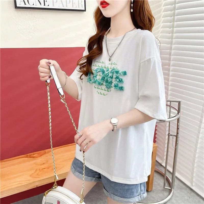 デザイン感 プリント チャーミング Tシャツ カットソートップス＜U-3151＞