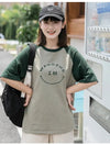 カラーマッチング スマイル ラグランTシャツ アルファベットプリント半袖 ＜U-2972＞