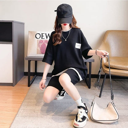 カジュアル 切り替え オシャレ度満点 Tシャツ＋ショートパンツ セットアップ＜U-3554＞