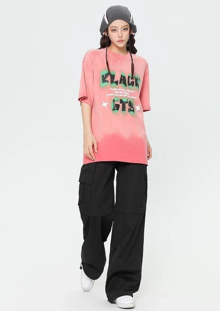 見逃し厳禁 ファッション ストリート系 ヴィンテージ加工 アルファベット プリントTシャツ ＜U-2921＞