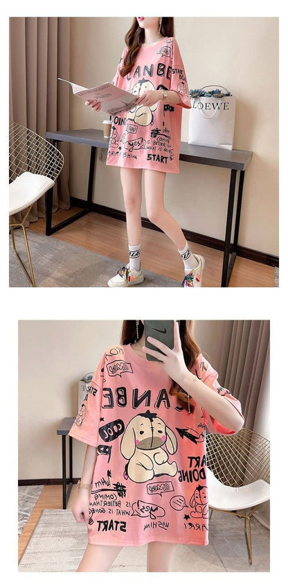 早い者勝ち キュート ファッション ルーズ プリント半袖Tシャツ 全3色<U-4894>