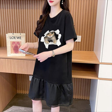 絶対欲しい ネコ カジュアル デザイン ゆったり 半袖 Tシャツ＜U-8658＞