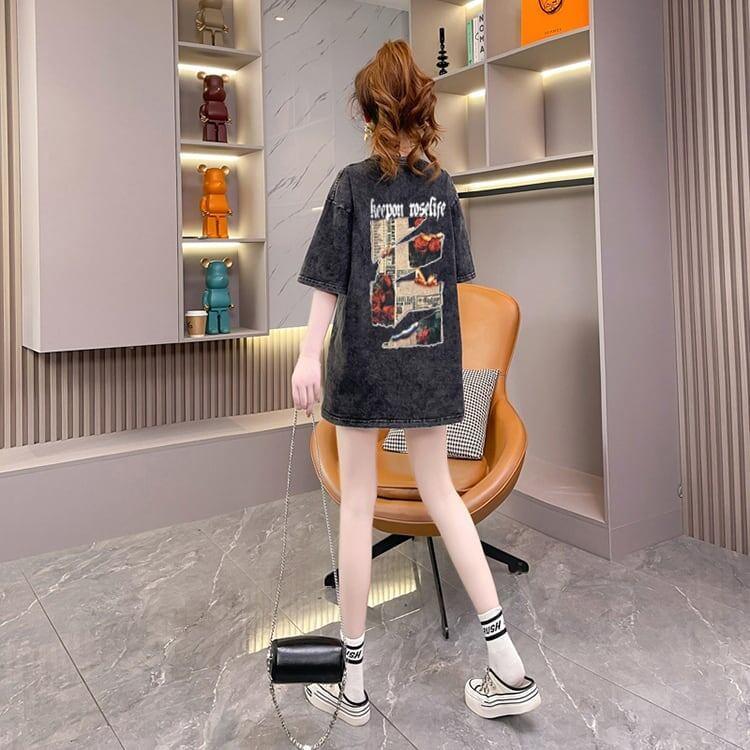 大注目 プリントTシャツ ヴィンテージ加工 ゆったり半袖＜U-3021＞