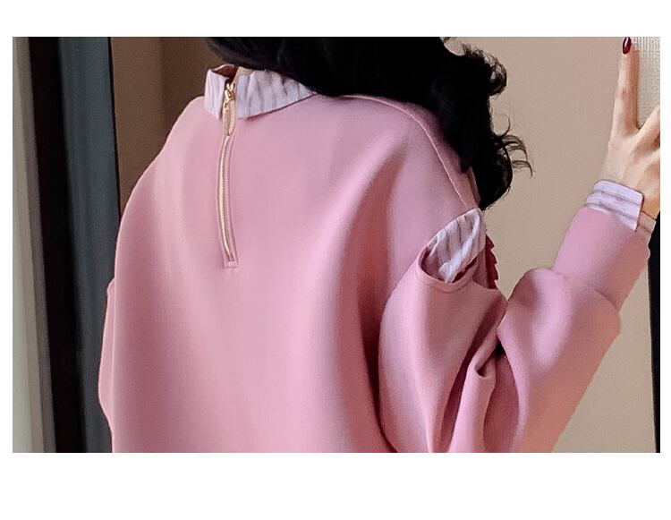 好感度UP レイヤード風 柔らかくて優しい印象 切り替え プラスベルベット 全3色 スウェット＜U-9809＞