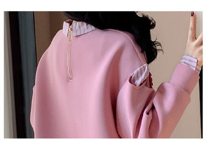 好感度UP レイヤード風 柔らかくて優しい印象 切り替え プラスベルベット 全3色 スウェット＜U-9809＞