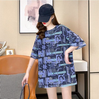 着心地抜群 プリント 女性力を高める Tシャツ カットソー ワンピース＜U-3355＞