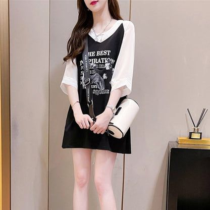 好感度満載 切り替え 美感いっぱい プリント Tシャツ カットソー＜U-3479＞