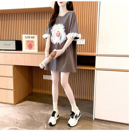 新作 好感度満載 個性的なデザイン ラウンドネック Tシャツ カットソー＜U-8405＞