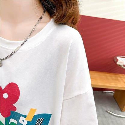 カジュアル プリント 好感度満載 ラウンドネック Tシャツ カットソー＜U-3118＞