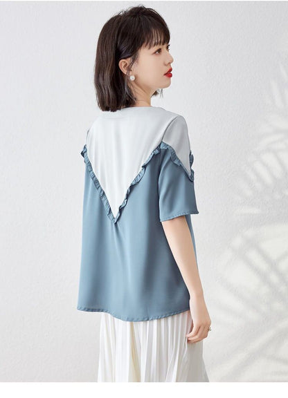 【半額！期間限定！！】 ファッション 定番シンプル 上質 シフォン 半袖<U-6595>