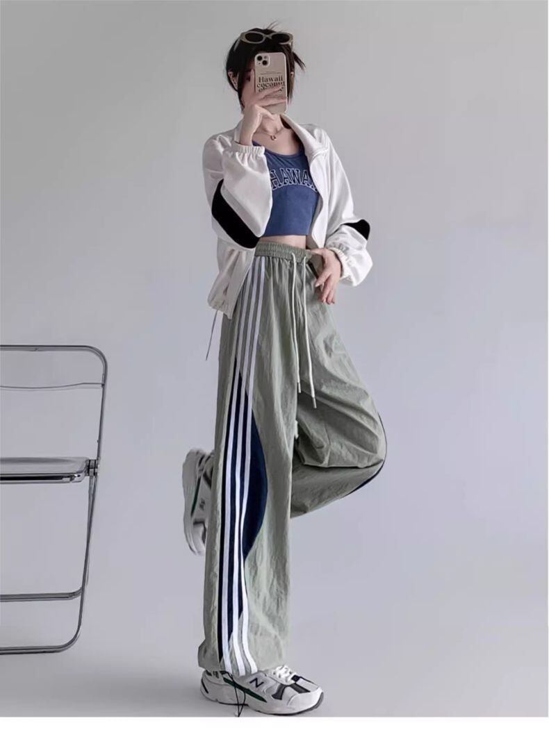 都市ファッショ デザイン オシャレ 切り替え 三色 スウェット ジョガーパンツ <U-9405>