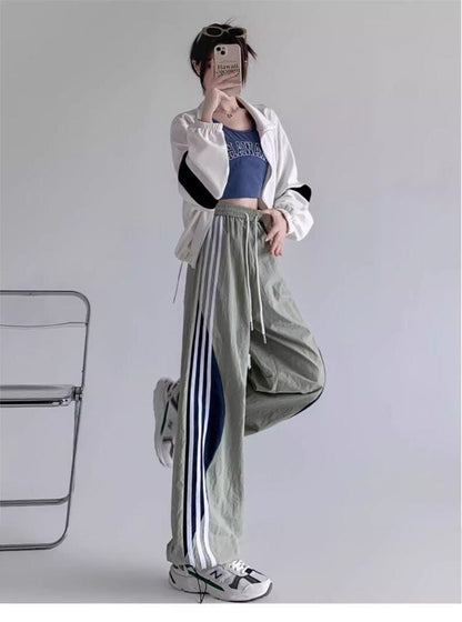 都市ファッショ デザイン オシャレ 切り替え 三色 スウェット ジョガーパンツ <U-9405>