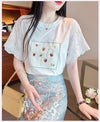 大好評 レース 上質 刺繍 切り替え 全2色 半袖Tシャツ＜U-8869＞