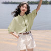 好感度UP 上質 美人度アップ 知的 ストライプ柄 3色選択 半袖シャツ＜U-9047＞