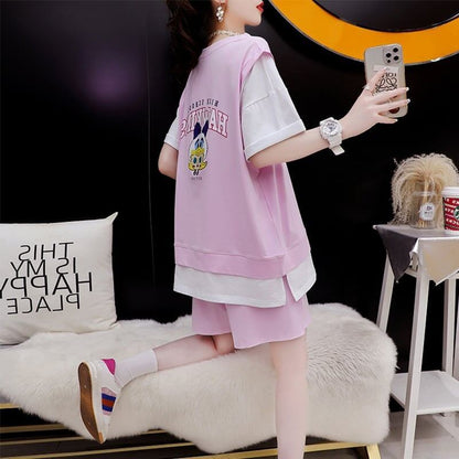 ルーズ 切り替え 美人度アップ Tシャツ＋ショートパンツ セットアップ＜U-3310＞