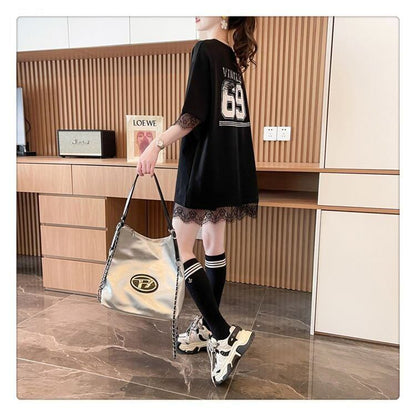 売り切れ必至 レース ファッション 切り替え ゆったり 半袖Tシャツ＜U-8480＞