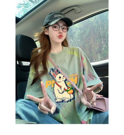 絶対流行 特別デザイン アバンギャルド プリント 半袖Tシャツ＜U-8598＞
