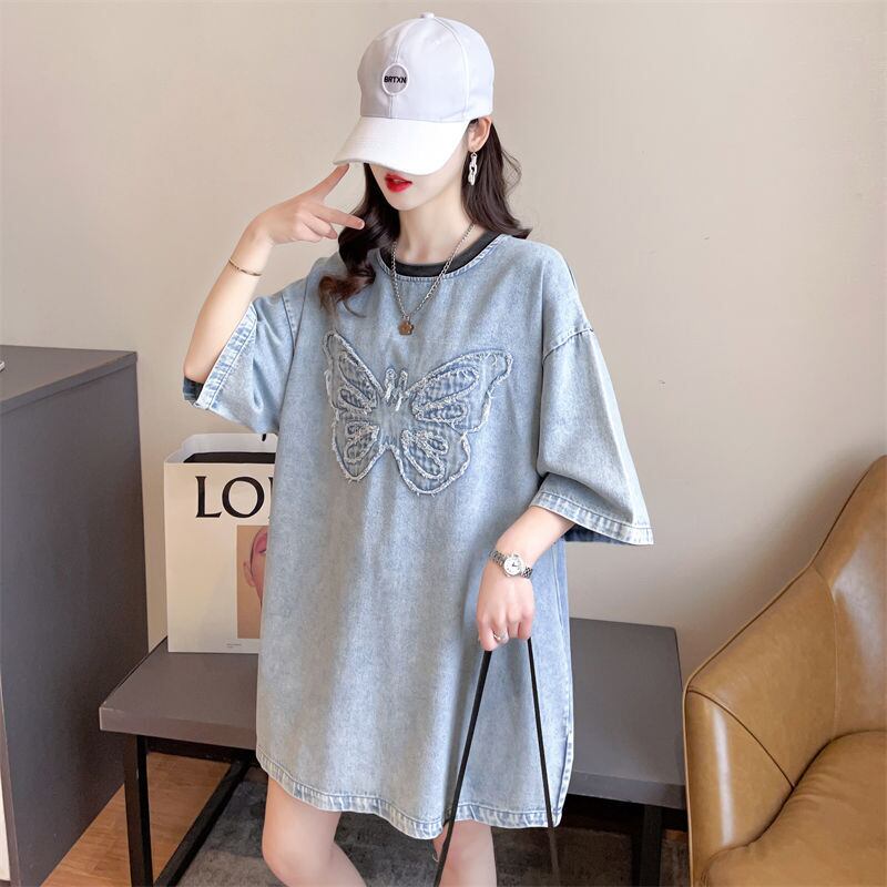 【半額！期間限定！！】数量限定 アバンギャルド 上品 ルーズ デニム 半袖Tシャツ<U-8801>