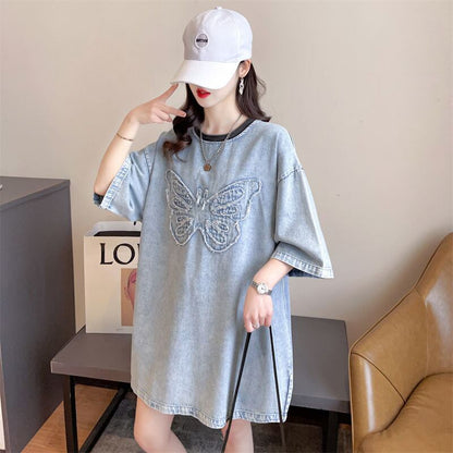 【半額！期間限定！！】数量限定 アバンギャルド 上品 ルーズ デニム 半袖Tシャツ<U-8801>