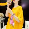 背中開きルーズオールマッチミドル丈ラウンドネック半袖Tシャツ<U-3027>