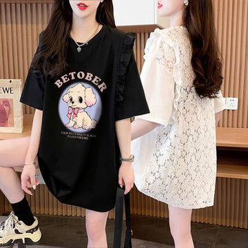 今季マストバイ レース 可 透かし彫り 切り替え 2色選択 Tシャツ カットソー＜U-8493＞