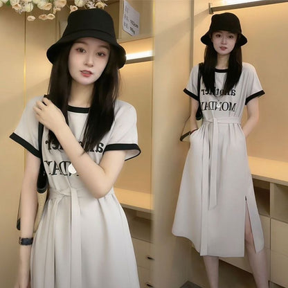 売り切れ必至 簡潔 上質 半袖Tシャツワンピース<U-8288>