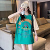 夏新作 配色 プリント ロング ラグランTシャツ 三色 ゆったりワンピース ＜U-4003＞