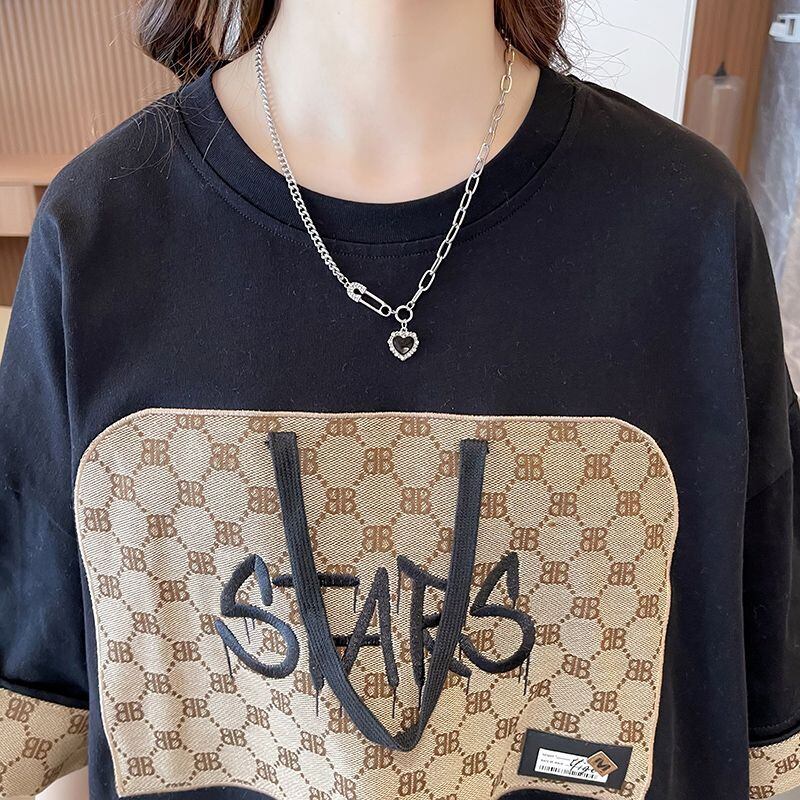 活躍する優秀アイテム 刺繍 個性的なデザイン 切り替え 2色選択 半袖 Tシャツ <U-9275>