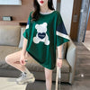 カジュアルルーズワッペン刺繍ステッチカラーブロック半袖Tシャツ<U-2870>