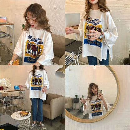 合わせやすい 切り替え 美人度アップ プリント Tシャツ カットソー＜U-3447＞