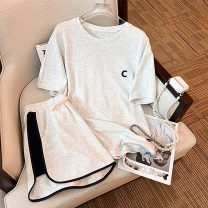 ファッション 切り替え 美人度アップ Tシャツ＋ショートパンツ セットアップ＜U-3527＞